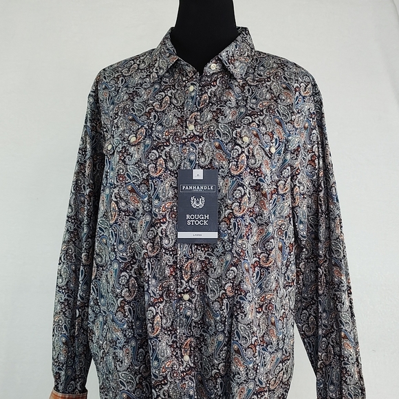 Panhandle Women's Rough Stock By Paisley Blue Long Sleeve Snap Western Shirt - Picture 2 of 8